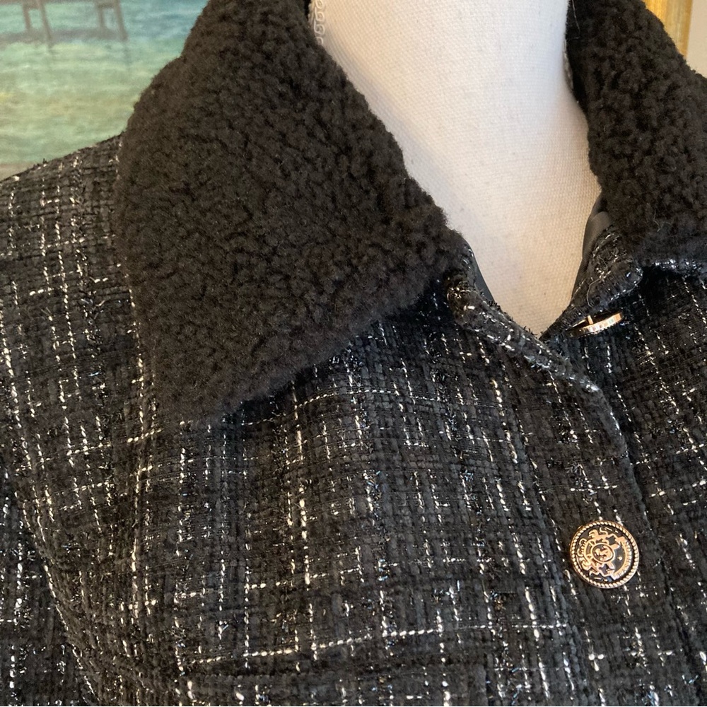 COMMENSE Black Fur Collar Tweed Blazer Belted Dress NWT - Picture 4 of 14